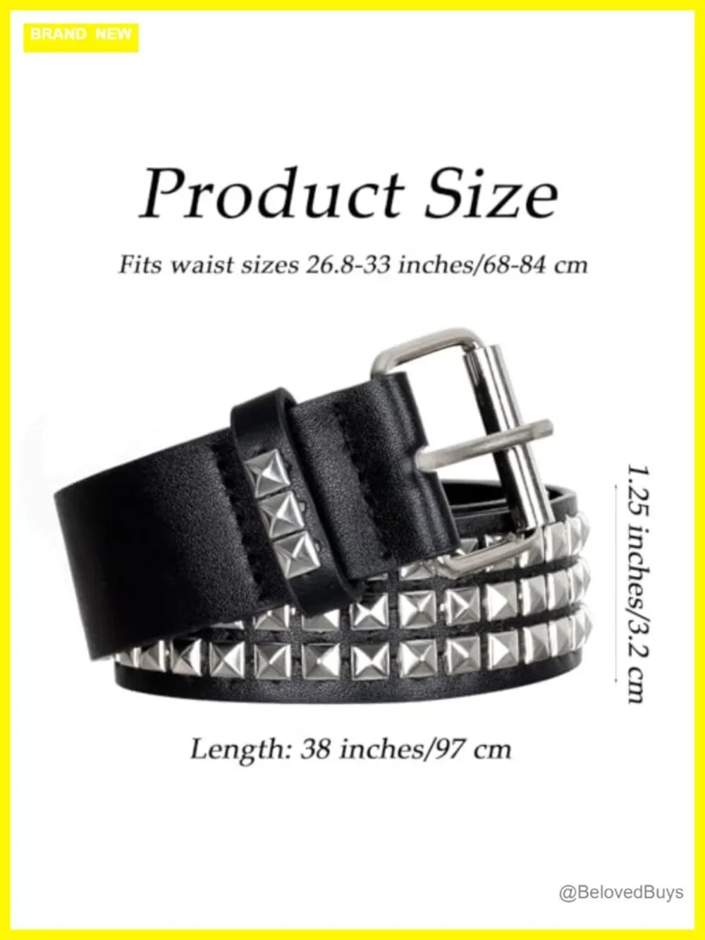 Studded Punk Belt with Detachable Chain Gothic Adjustable Faux Leather Belt